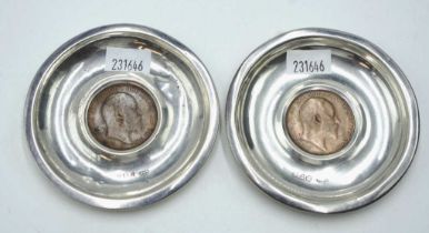 Two Edward VII sterling silver penny set dishes
