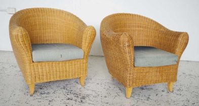 Pair of woven cane armchairs