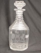 Early 19th C: cut glass decanter - Royal Crest.