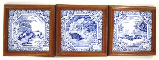 Three Aesthetic Movement Aesops fables tiles