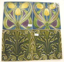 Four vintage Art Deco ceramic tiles