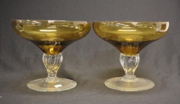 Pair decorated amber glass comports