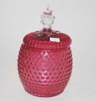 Early cranberry glass lidded canister