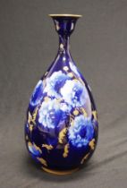 Doulton Burslem flow blue & gilt floral vase