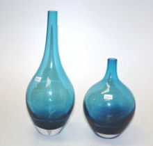 Two blue art glass vases