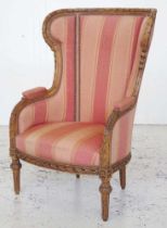 French walnut wing back armchair