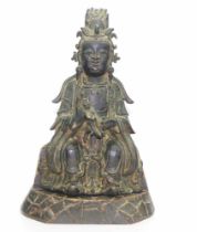 Antique bronze Guanyin / Buddha on timber stand