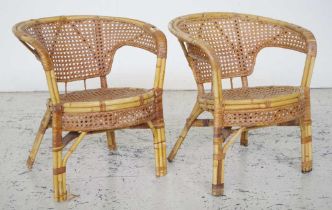 Pair of bamboo and cane armchairs