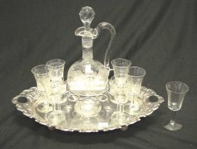 Nine piece vintage etched glass liqueur