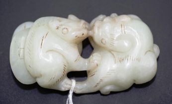 Chinese carved jade temple dogs group
