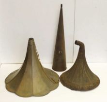 Three antique phonograph / gramophone horns