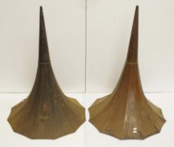 Two similar antique phonograph horns