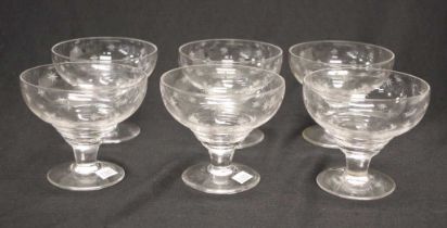 Set six Stuart Crystal etched dessert bowls