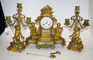 Antique French spelter clock garniture