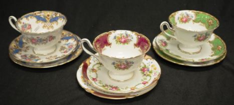 Three Shelley tea cup trios