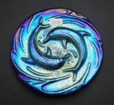 Colin Heaney dolphin iridescent art glass plaque