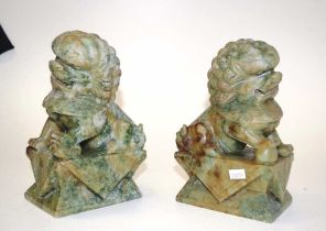 Pair Chinese carved stone temple dog figures