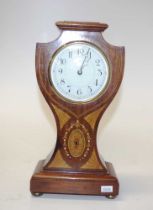 Edwardian inlaid timber cased mantle clock