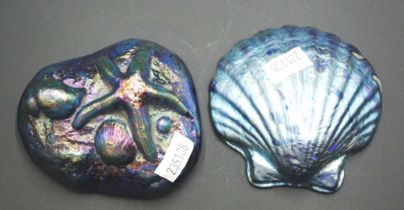 Two Colin Heaney iridescent shell paperweights