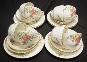 Eight Minton 'Lorraine' tea trios