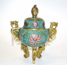 Chinese cloisonne enamel decorated censer