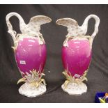 Pair of Victorian swan & reed ewers.