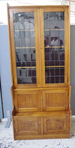 Edwardian Queensland maple leadlight bookcase