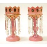 Pair of Victorian pink glass lustres