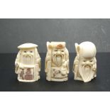 Three Japanese carved bone sage netsukes