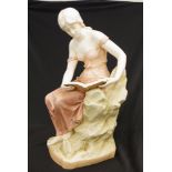 Large Royal Dux style figure of a lady reading