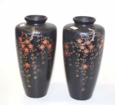 Pair Japanese lacquer ware hand painted vases