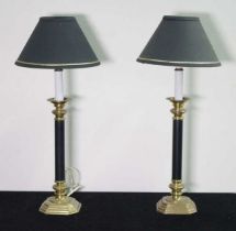 Pair of brass candlestick form electric lamps