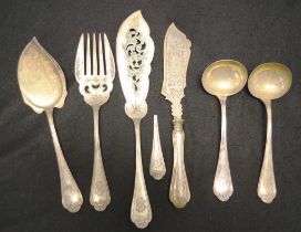 Group of antique German silver serving utensils