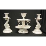 Leedsware England centrepiece & two candlesticks