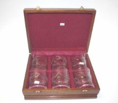 Good cased set of six cut crystal whisky glasses