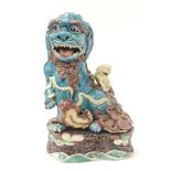 Chinese glazed pottery Foo dog on stand