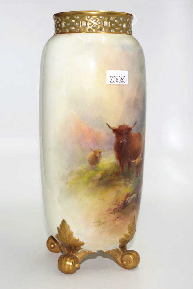 Royal Worcester Harry Stinton Highland cattle vase - Image 2 of 4