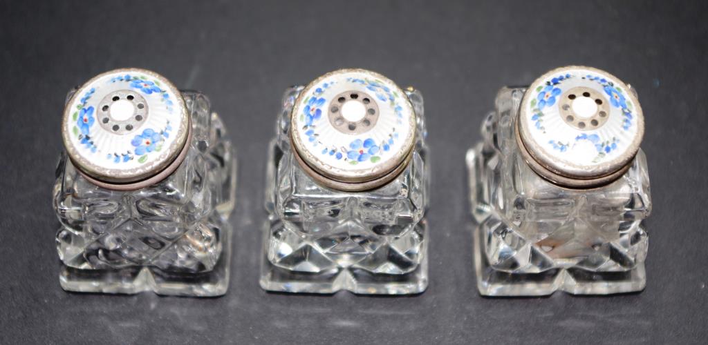 Three Norwegian silver & enamel top pepper shakers - Image 2 of 3