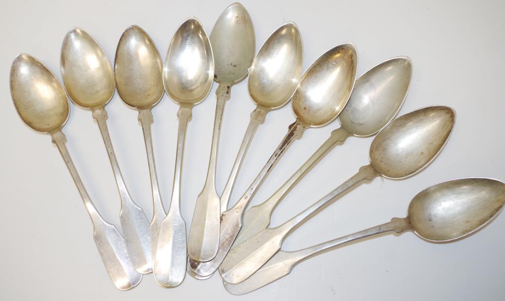 Ten antique German silver dessert spoons