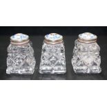 Three Norwegian silver & enamel top pepper shakers