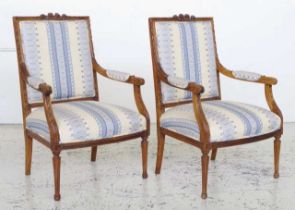 Pair of French Louis XVI style walnut armchairs