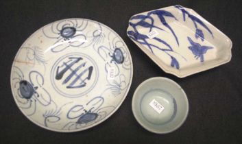 Three various early Chinese blue & White dishes