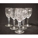 Six Waterford crystal stemmed sherry glasses