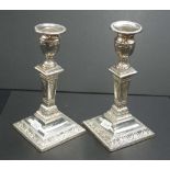 Pair of George V sterling silver candlesticks