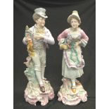 Pair of antique German porcelain large figurines