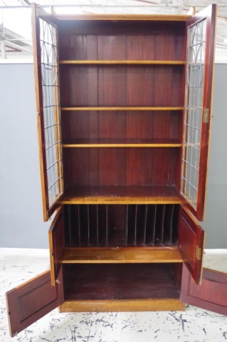 Edwardian Queensland maple leadlight bookcase - Image 2 of 4