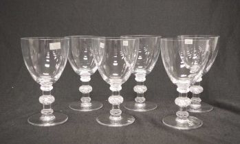 Set of six Lalique "Saint Hubert" wine glasses