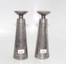 Pair Indian beaten silver candlesticks