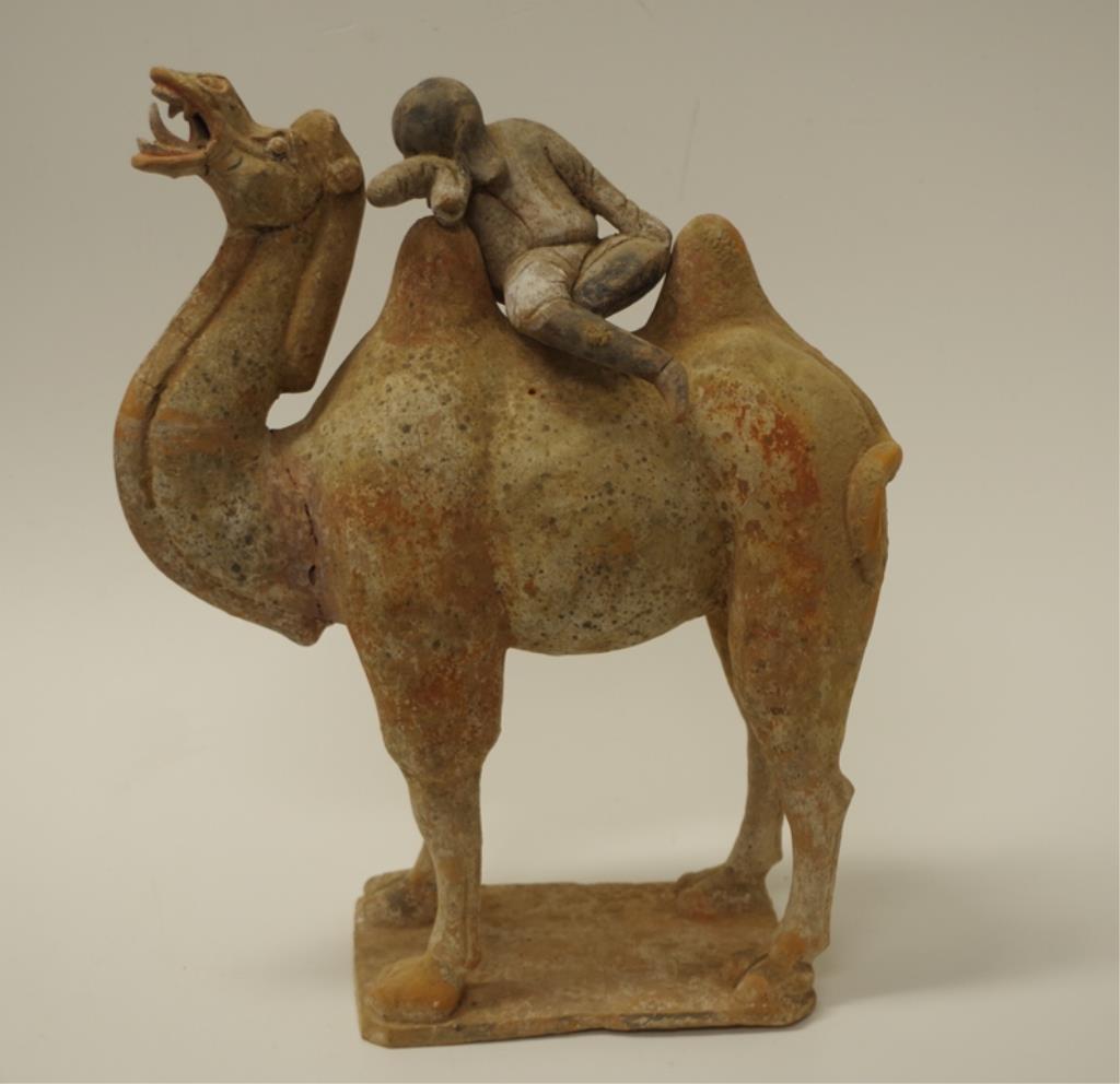 Chinese Tang earthenware figure of a camel & rider