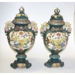 Pair of early 20th C: Japanese eathenware urns